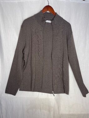 Gran Sasso Taupe Zip-Front Lightweight Knit Jacket
